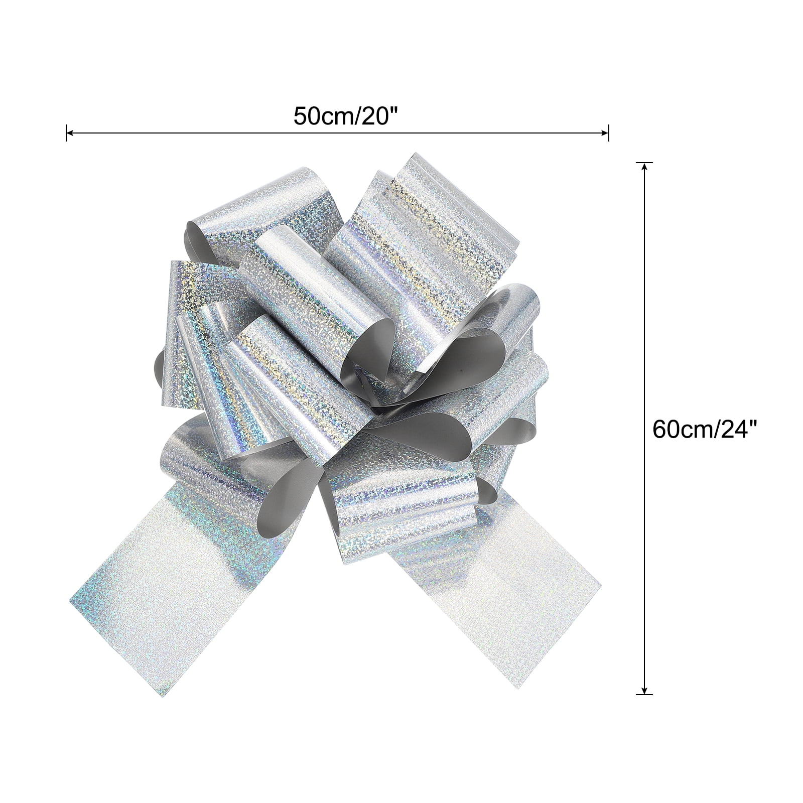 20 Inch Giant Large Pull Bow 1 Pcs Big Glitter Metallic Car Bows Ribbon for Wedding Presents Gift Wrapping Christmas, Silver Tone