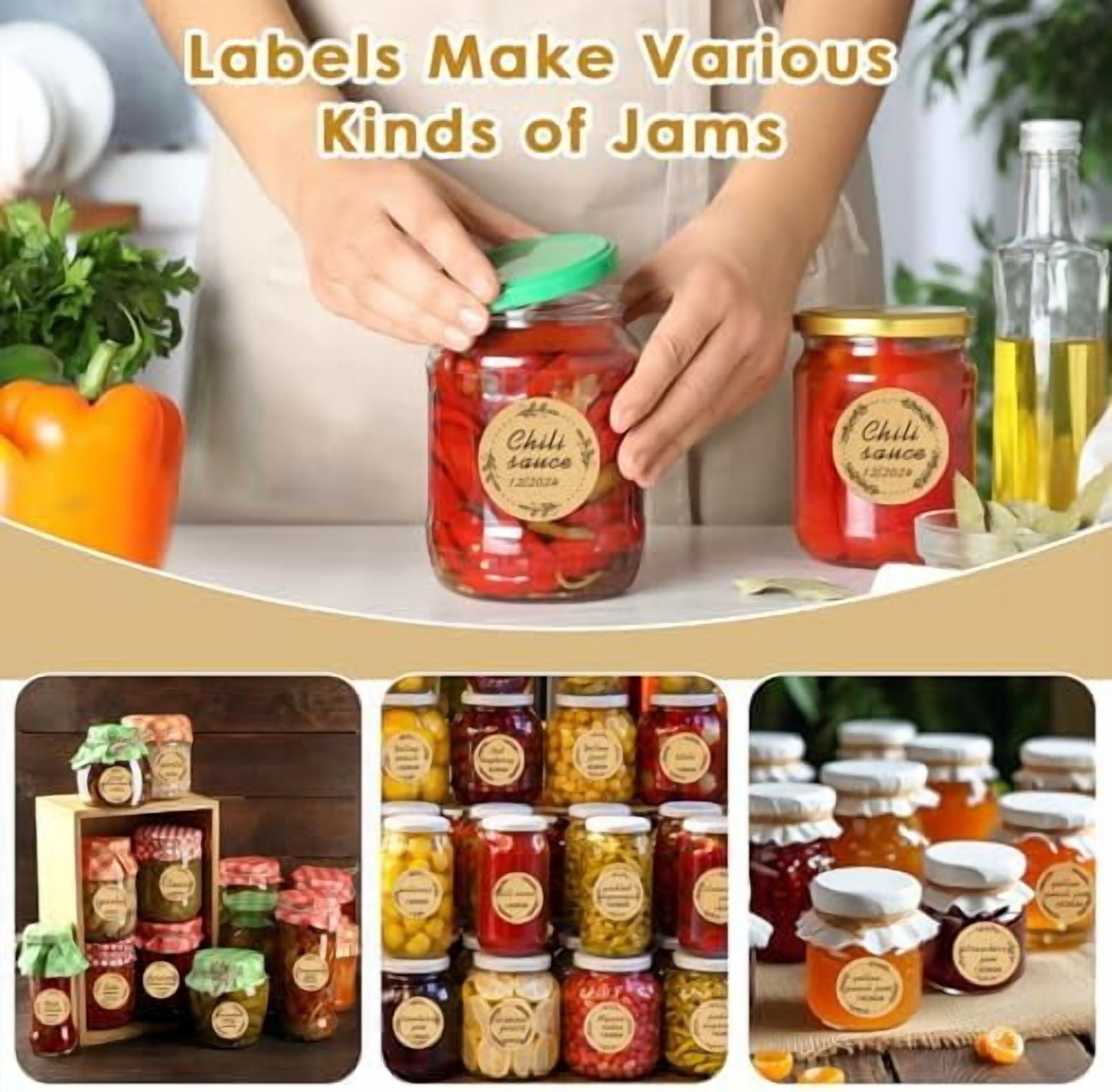 500pcs Canning Stickers Jam and Jelly Jar Labels, Gift Tags 4 Different Wreath Designs, All-Purpose Labels for Mason Jars/Bottle/Name Tags and More(2" Round)