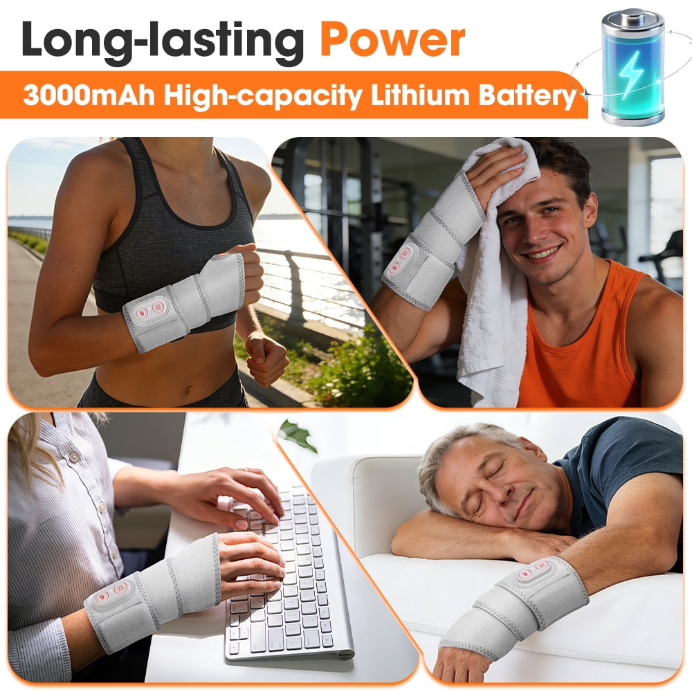 Cordless Wrist Heating Pad Wrap with Vibration,Rechargeable Wrist Brace with Heat,3000mAh Portable Heated Wrist Massager with 3 Heat Levels & 3 Vibration Modes,Adjustable Wearable Wrap for Office