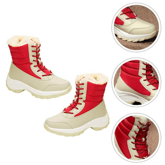 GOOHOCHY  Women Warm Snow Boot Lace up Winter Insulate Insulated Student Red