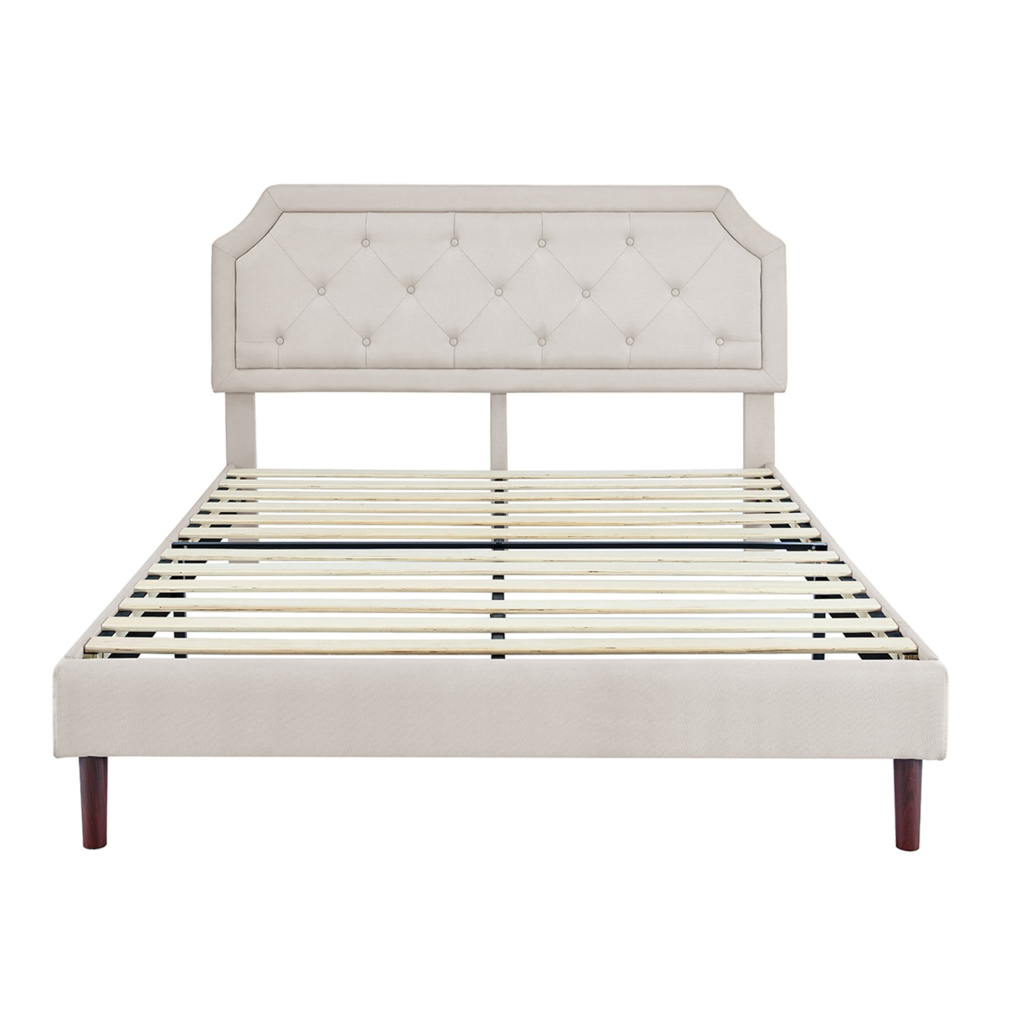 Gewnee Queen Size Platform Bed Frame with Upholstered Adjustable Headboard for 8-12 inch Mattress, Wood Slats, Center Support, No Box Spring Needed in Beige