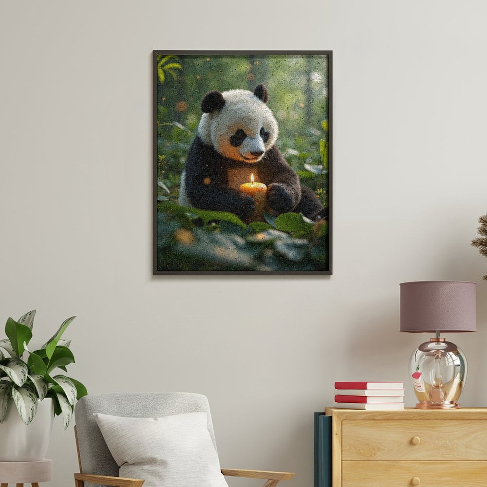 Paint By Numbers Kit for Adults Beginner - DIY Panda Holding Candle In Forest Canvas Painting Kits for Adults, Frameless Paint By Number for Adults for Home Wall Decor 16x20 Inch