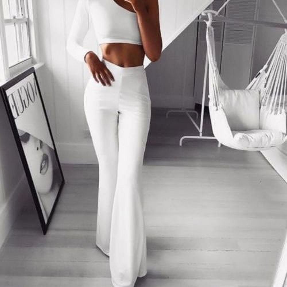 High waist ruffle bell bottom pants outlet