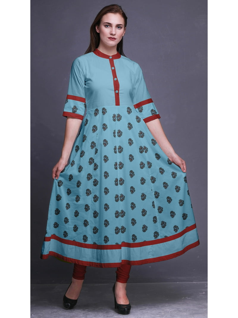 Bimba Blue Leaves & Floral Block Printed Anarkali Dress Long Kurti For Women Indian A Line Casual Top Tunic -X-Large - Walmart.com Bimba Blue Leaves & Floral Block Printed Anarkali Dress Long Kurti For Women Indian A Line Casual Top Tunic -X-Large - Walmart.com
