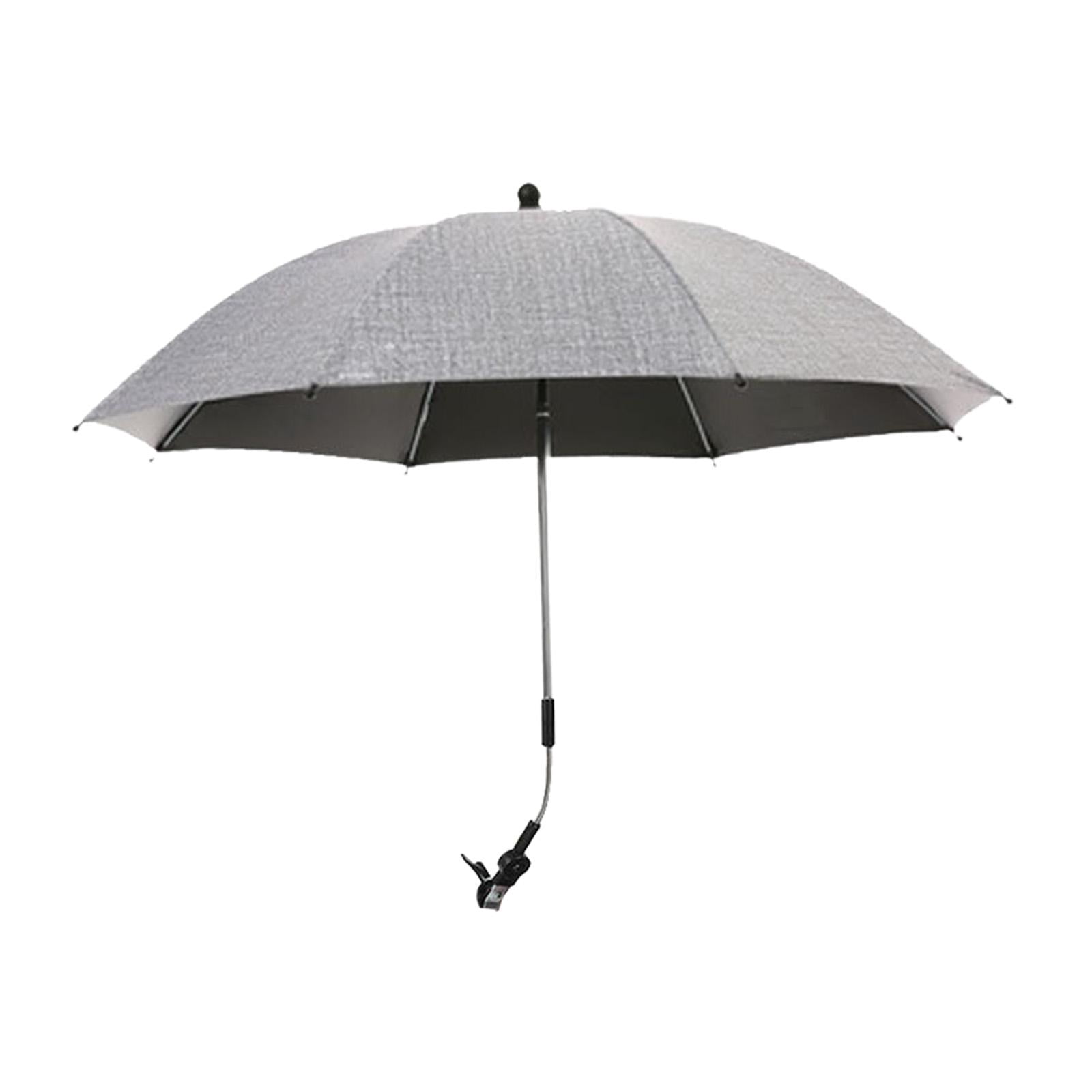 Baby Pram Umbrella with Clamp Baby Parasol Universal Summer 360 Degree Adjustable Sun Protection Baby Parasol for Outdoor Trolley gray