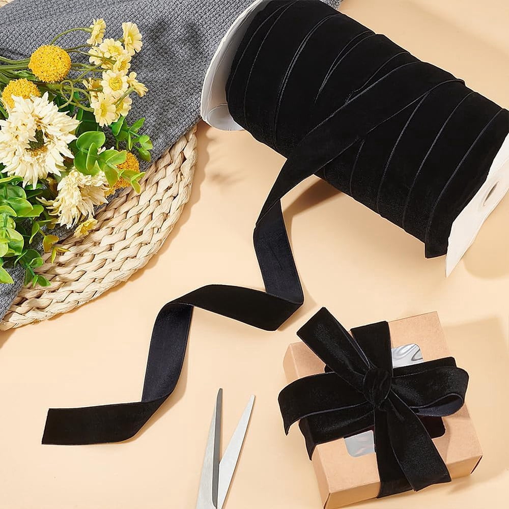 80 Yards Single Face Velvet Ribbon for Gift Wrapping Party Decorations Black 1 inch(25~25.5mm)