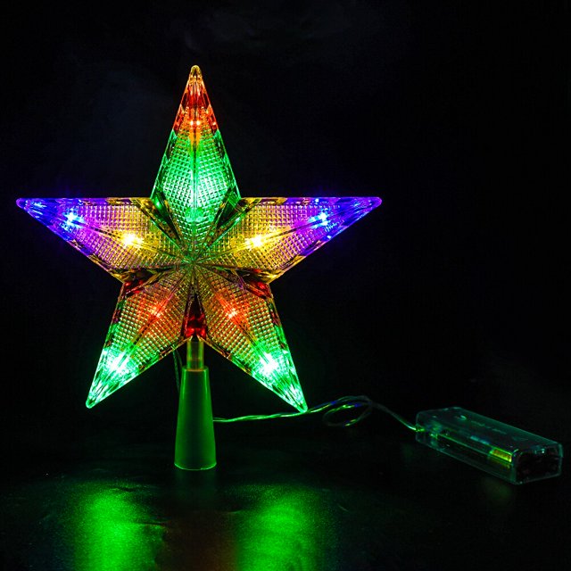 Luz LED superior para árbol de Navidad, lámpara de Estrella Brillante, brillante luz nocturna, adorno decorativo para árbol de Navidad, decoración de fiesta en casa de Año Nuevo, 20cm