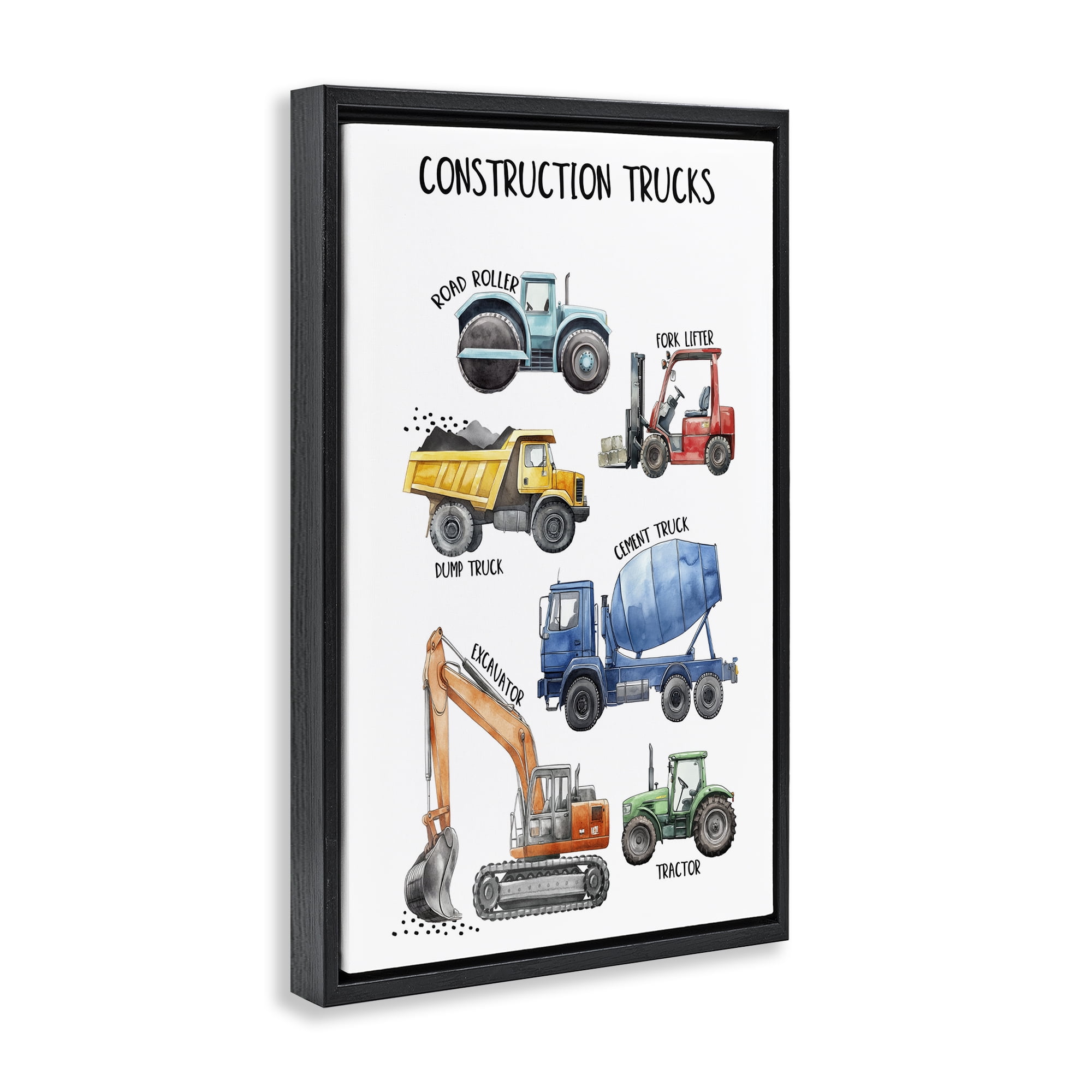 Stupell Industries Utility Trucks Construction Black Framed Floater Canvas Wall Art, design by Christine Simpson Art