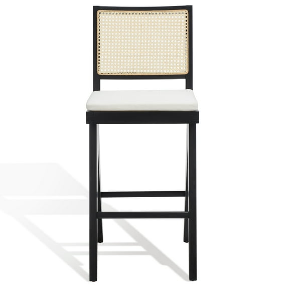 SAFAVIEH Couture Colette Square Mid Back Bar Stool, Black/Natural