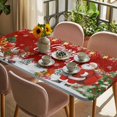 thumbnail image 3 of Red Christmas Table Cloths for 3 Foot Rectangle Tables, Santa Elk Gifts Snowflake Winter Xmas Tree Patio Waterproof Elastic Fitted Tablecloths, Washable Rectangular Table Cover for Camping, 3 of 8