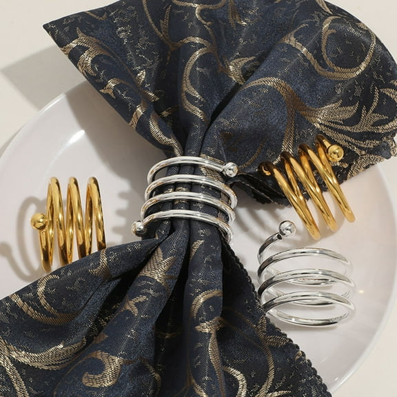 OFFIGAM 8Pcs Fancy Napkin Ring Set for Table Decoration in Golden Metal