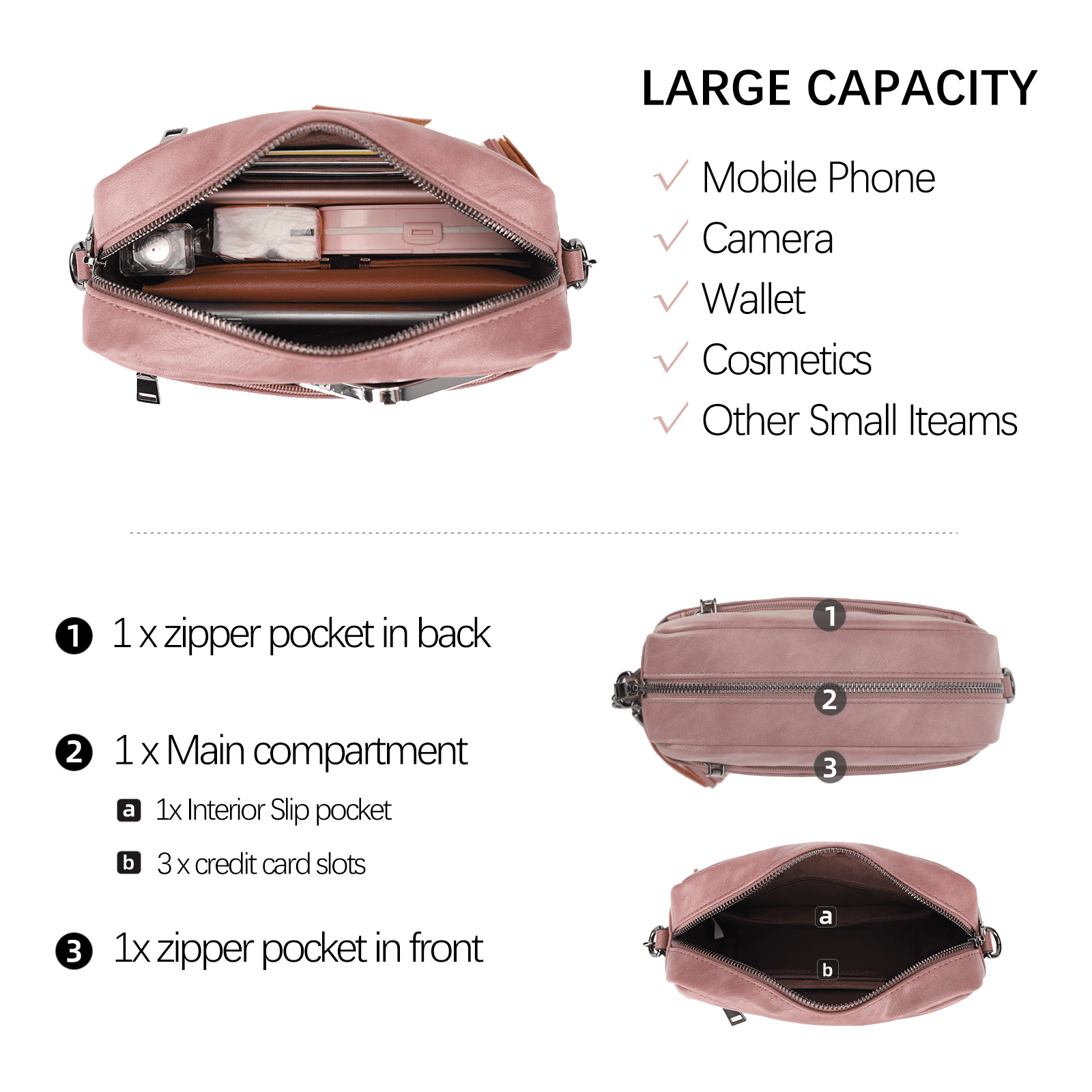 KL928 Soft Leather Crossbody Bag for Women Ladies Wide Strap Shoulder Bag Small Purses and Handbags