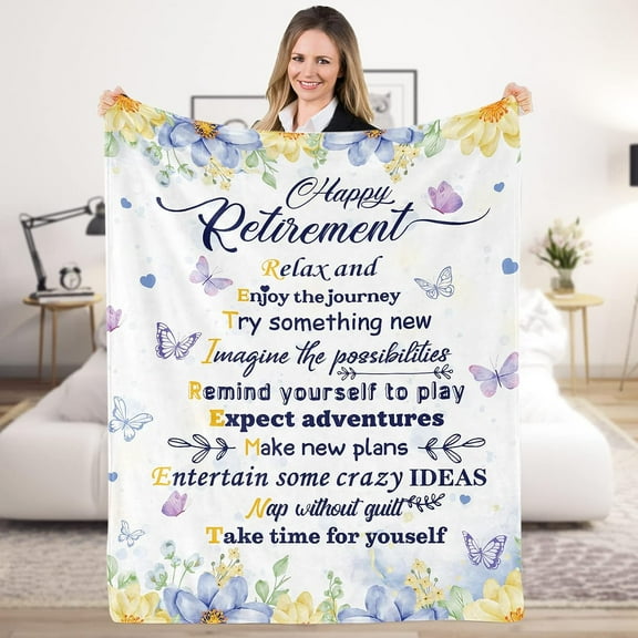 Retirement Gifts for Women Blanket, Soft Flannel Happy Retirement Throw Blanket, Retirement Gift Idea Female, Fluffy Plush Retired Blanket Goodbye Gifts for Coworker Nurse Doctor Teacher, 50x60 Inch