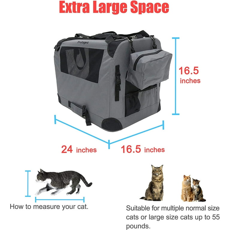 Prutapet Large Cat Carrier 24X16.5X16.5 Soft-Sided Portable Pet Crate  for Car