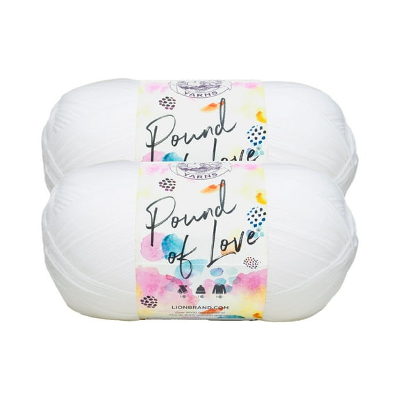 Lion Brand Yarn Pound of Love White 550-100 Medium Premium Acrylic Yarn 2 Pack