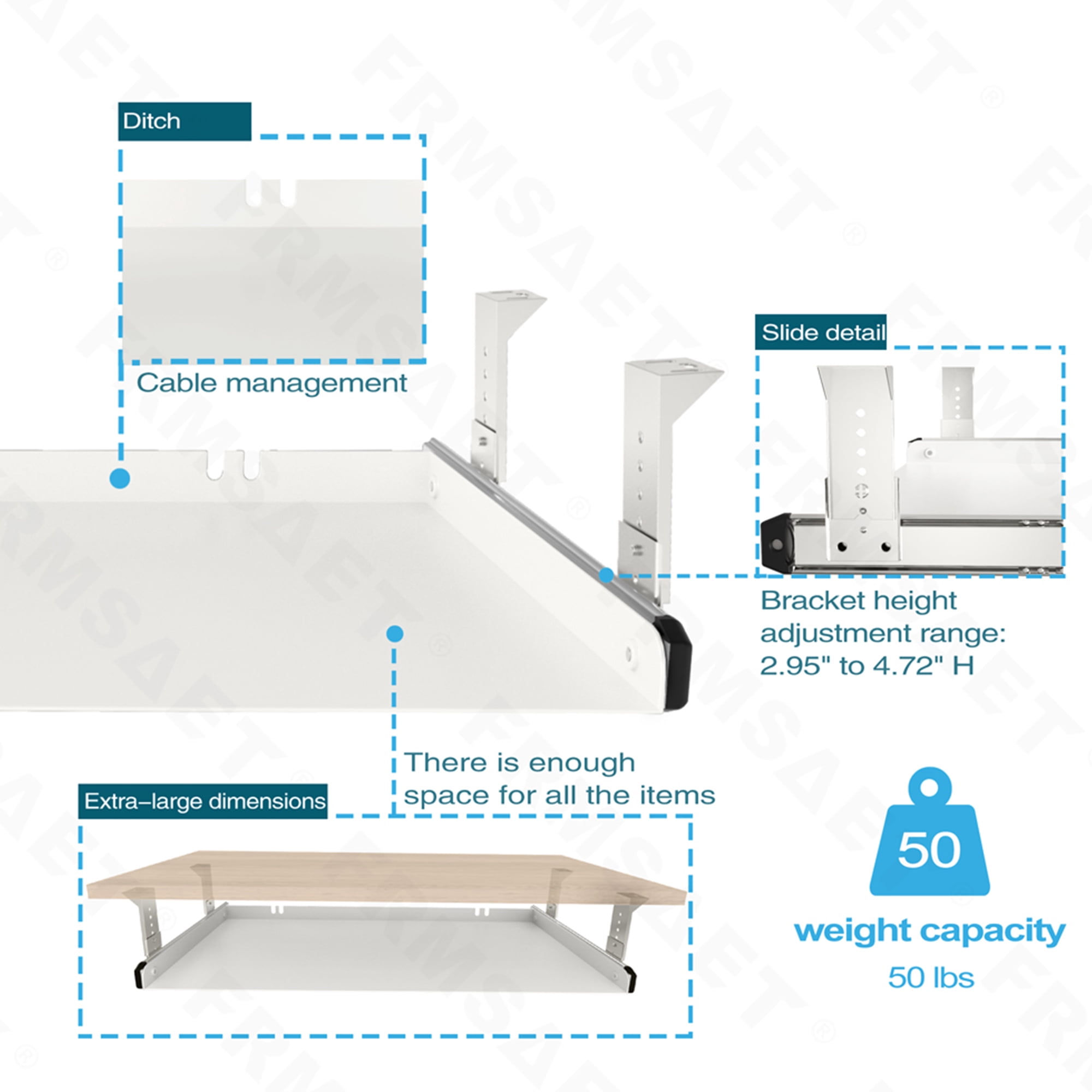 FRMSAET Under Desk Mounting Keyboard Tray All-Metal Material Office Drawer (30 inches, White)