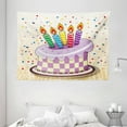 thumbnail image 1 of Birthday Decorations Tapestry, Creamy Cake Illustration with Candles Retro Polka Dots Stars Striped, Wall Hanging for Bedroom Living Room Dorm Decor, 80W X 60L Inches, Multicolor, by Ambesonne, 1 of 2