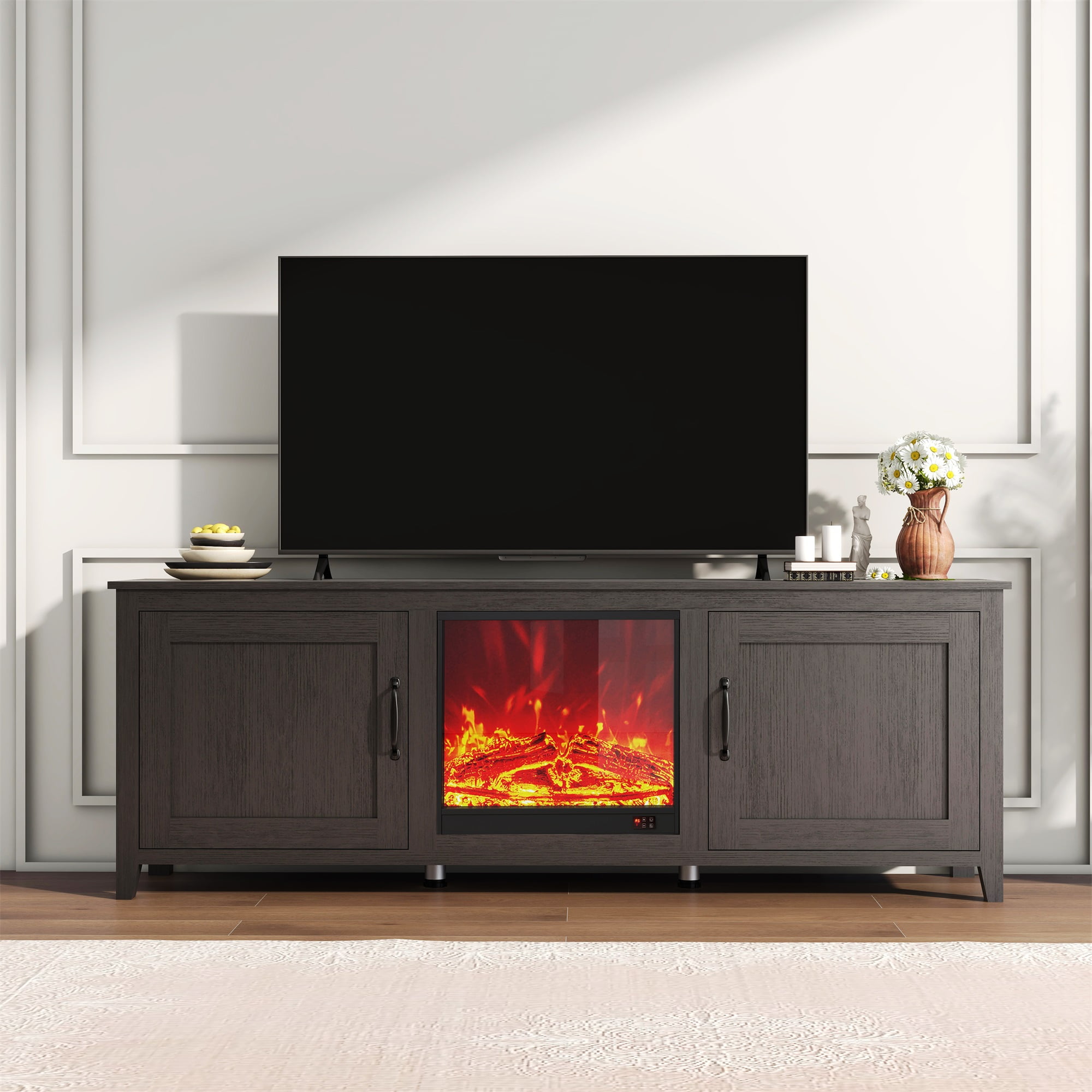 Spaco 19" Built-in Electric Fireplace with Adjustable Flame Brightness & Remote Control, Antique Black Spaco 19" Built-in Electric Fireplace with Adjustable Flame Brightness & Remote Control, Antique Black