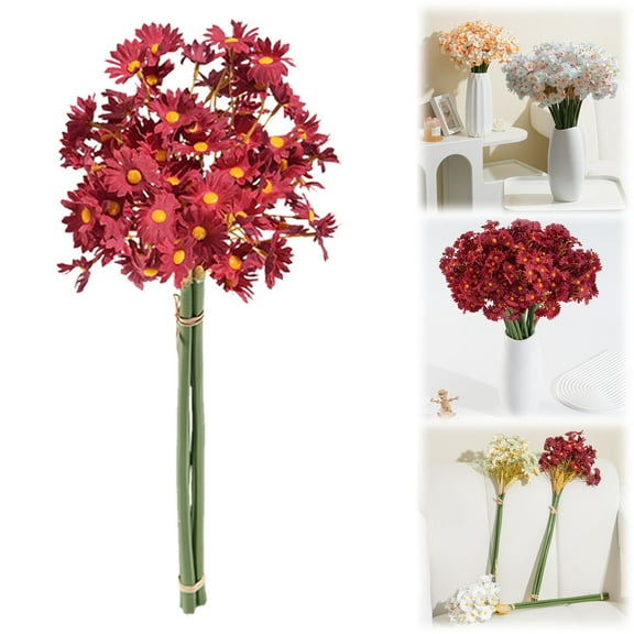 Fall Decorations For Home Artificial Daisy Wine Red Artificial Mums Babys Breath Artificial Flowers Thanksgiving Decor Artificial Flowers For Decoration Artificial Flowers Fall Flowers