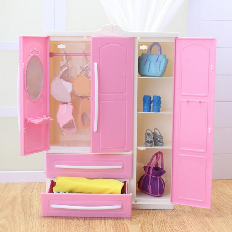 Doll Wardrobe Playhouse Furniture Scenery with 10 Hangers Storage
