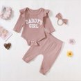 thumbnail image 2 of NOLDARES Newborn Baby Girl Clothes Ribbed Long Sleeve Ruffle Romper Bell-Bottom Pants Headband Set 3Pcs Fall Winter Outfits(Red,6-9 M), 2 of 7