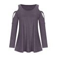 thumbnail image 6 of JSKUAMR Women's Cotton Long Sleeve Cold Shoulder Loose Tops Casual Tunic Shirts Solid Comfy Flowy Pullovers Blouses Purple,XL, 6 of 6