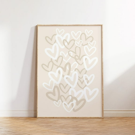 Hearts Print, Beige Preppy Wall Art, Graffiti Hearts Colorful Poster, Neutral Trendy Poster, Girly Room Decor, Love, Love Print Wall Art, Modern Wall Decor, 8x12 UNFRAMED