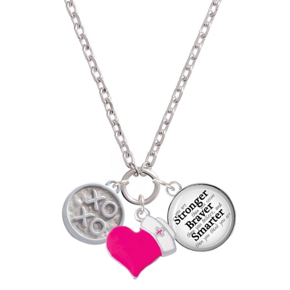 Delight Jewelry Silvertone XOXO - Round Seal - Hot Pink Heart Nurse Strong Zoe Necklace