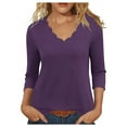 thumbnail image 2 of TAGOLD Womens Sweater Tops,Casual Plus Size Fall Tops Blouse for Womens,Women's Summer Solid Color Quarter Sleeve Temperament V-neck Pullover Top Purple M, 2 of 5