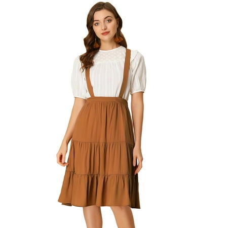 Jupe plissÃ©e Ã bretelles pour femmes, ourlet Ã volants sous le genou, robe  salopette marron XS | Walmart Canada