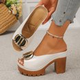 thumbnail image 4 of Rokment Women's Buckles Platform Dressy Slides Sandals 2026 Ladies Fashion Casual Leather Peep Toe Slip on Chunky Block High Heels Half Slippers Mules White Size 8, 4 of 7