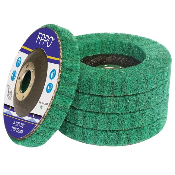 FPPO 5Pcs 4.5" x 7/8" Nylon Fiber Flap Disc Polishing Grinding Wheel,Scouring pad Buffing Wheel for Angle Grinder, Polishing Tools,Abrasive disks for power-operated grinders (Grit 180)