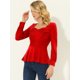 thumbnail image 3 of Allegra K Blusa de manga larga con cuello en forma de corazón para mujer rojo M, 3 of 5