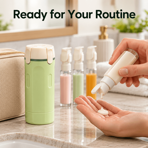 4-in-1 Travel Dispenser Bottles, Leak-Proof BPA-Free Refillable with Flip Cap & Scale Mark Portable for Shampoo Lotion Cosmetics Toiletry Travel Bathroom Storage, Green