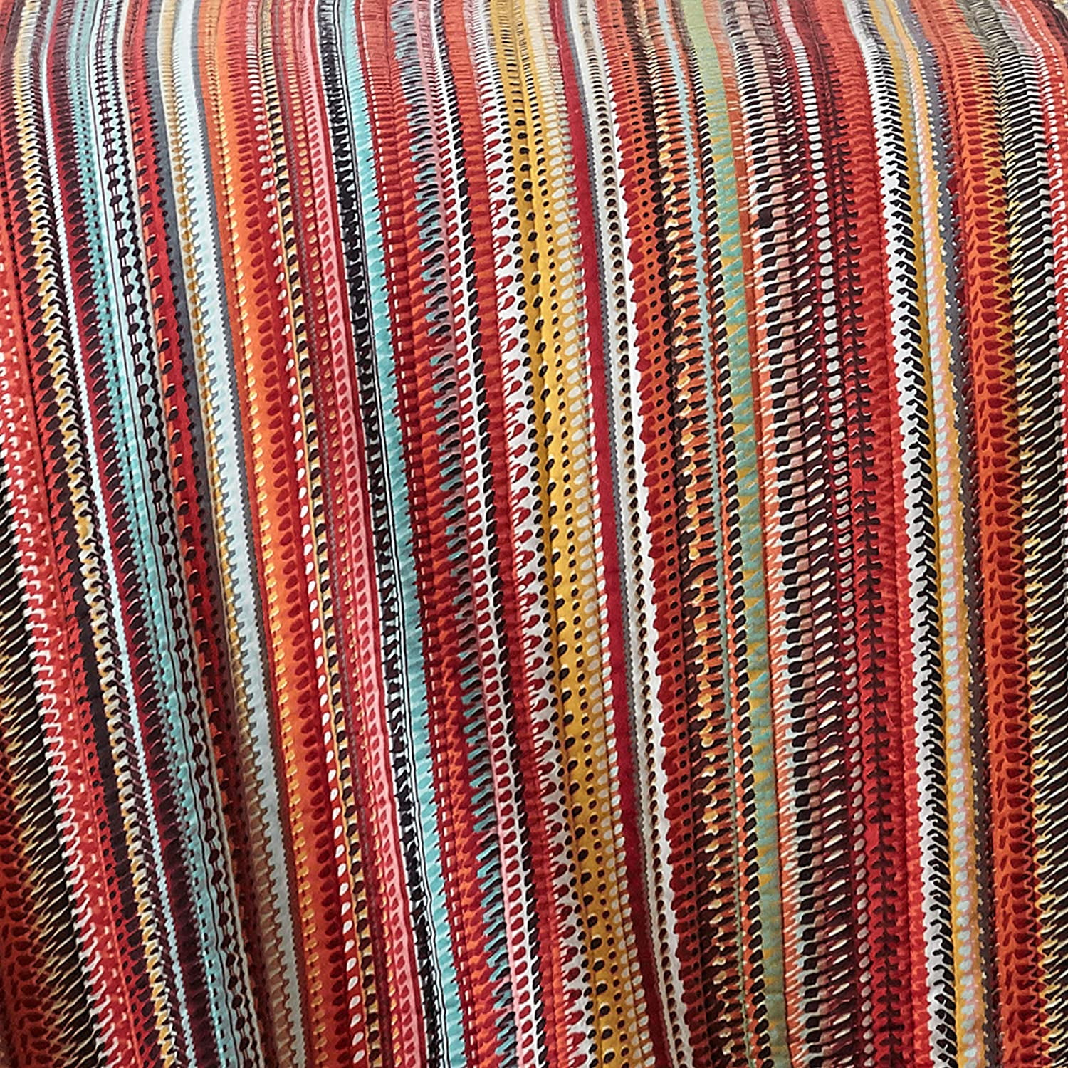 Levtex Home - Uluru Quilt Set - Twin Quilt + Two Standard Pillow Shams - Boho Stripe - Orange Teal Red Green Yellow Black White - Quilt (68x86in.) and Pillow Sham (26x20in.) - Cotton