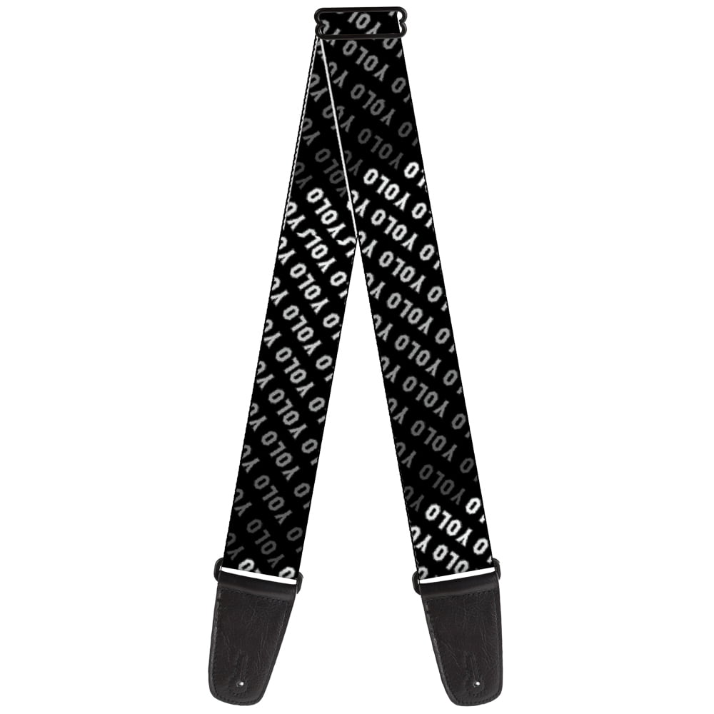 Buckle-Down Guitar Strap, YOLO Diagonal Black Gray White, 2 Inches Wide