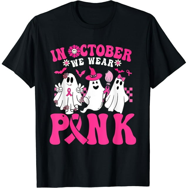T-Shirt Groovy Halloween Guerrier du Cancer du Sein Rose - comme sur l'Image - TG