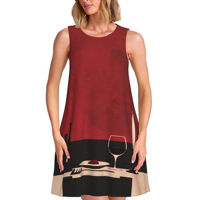 Balery Minimalist Romantic Dinner Vestidos de verano para mujer con estampado: vestido holgado sin mangas, vestido playero informal y cómodo para días calurosos.