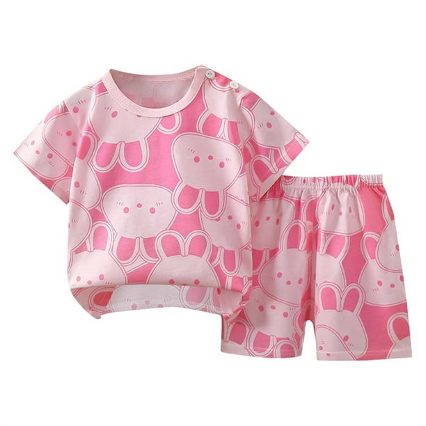 Odeerbi 6M-6Y Niños Niñas Conjuntos Verano Algodón Manga Corta Top Shorts Pijamas Juego de Dos Piezas