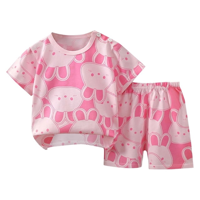 Odeerbi 6M-6Y Niños Niñas Conjuntos Verano Algodón Manga Corta Top Shorts Pijamas Juego de Dos Piezas