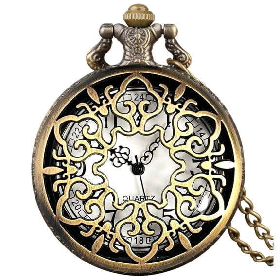 VIGOROSO Vintage Pocket Watch for Men Women Exquisite Vine Carving Quartz Fob Watches with Chain