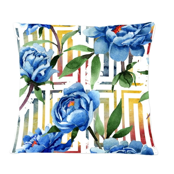 Designart Retro Floral Botanical Design I' Mid-Century Modern Throw Pillow - 12x20