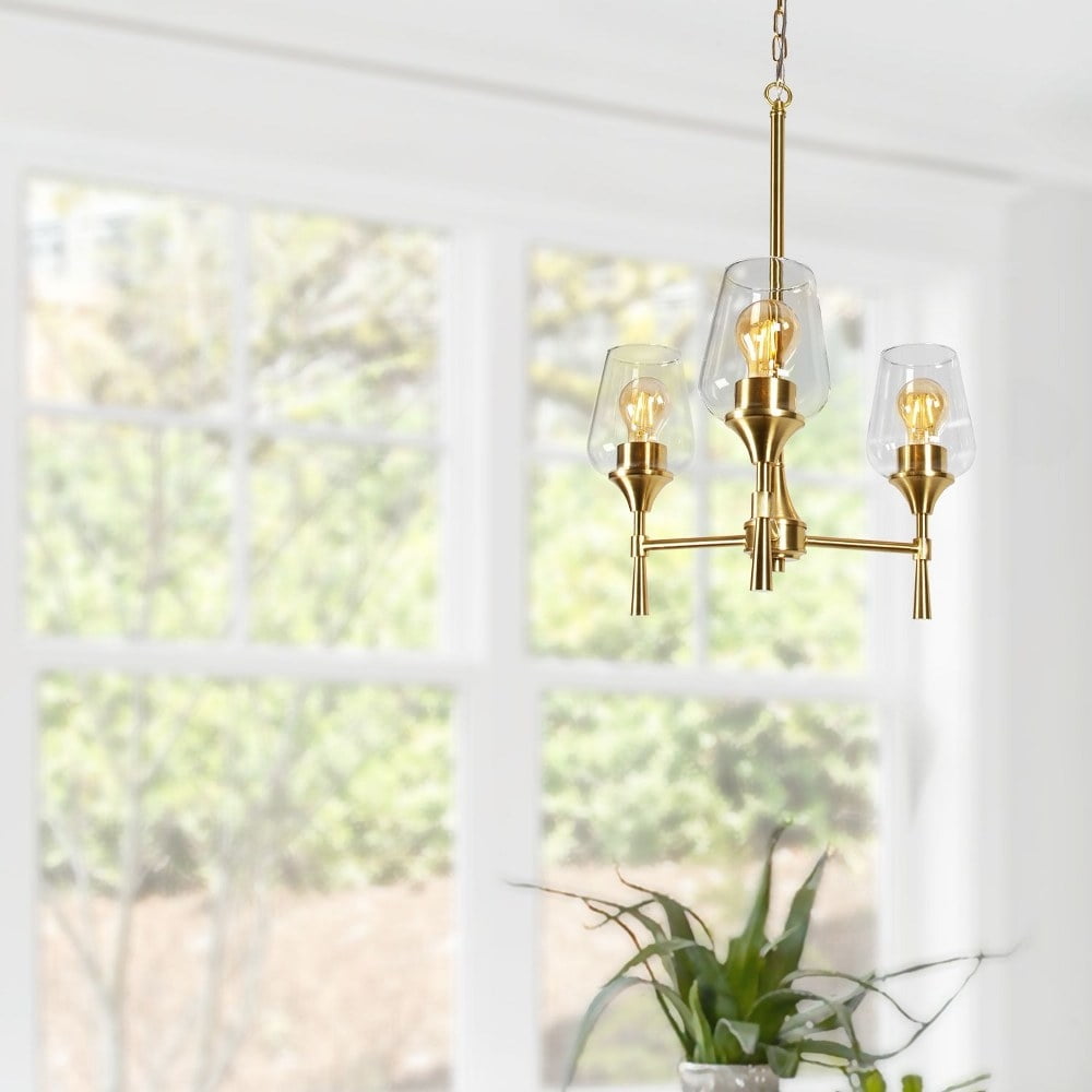 Sunset Lighting F27033-18 Stella Chandelier, Clear Glass Steel with Champagne Gold Finish