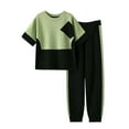 thumbnail image 1 of Timegard Lounge Sets for Women Knit CrewNeck Short Sleeve Tops Cinch Bottom Pants Comfy Color Block Outfits, 1 of 7