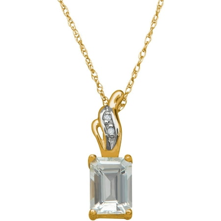 Simply Gold Gemstone Aquamarine and Diamond Accent 10kt Yellow Gold Pendant, 18