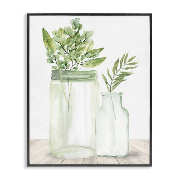 Stupell Industries Cottage Country Plant Leaves Rustic Glass Jars Arrangement Black Framed Giclee Art, 11 x 14, by Kim Allen
