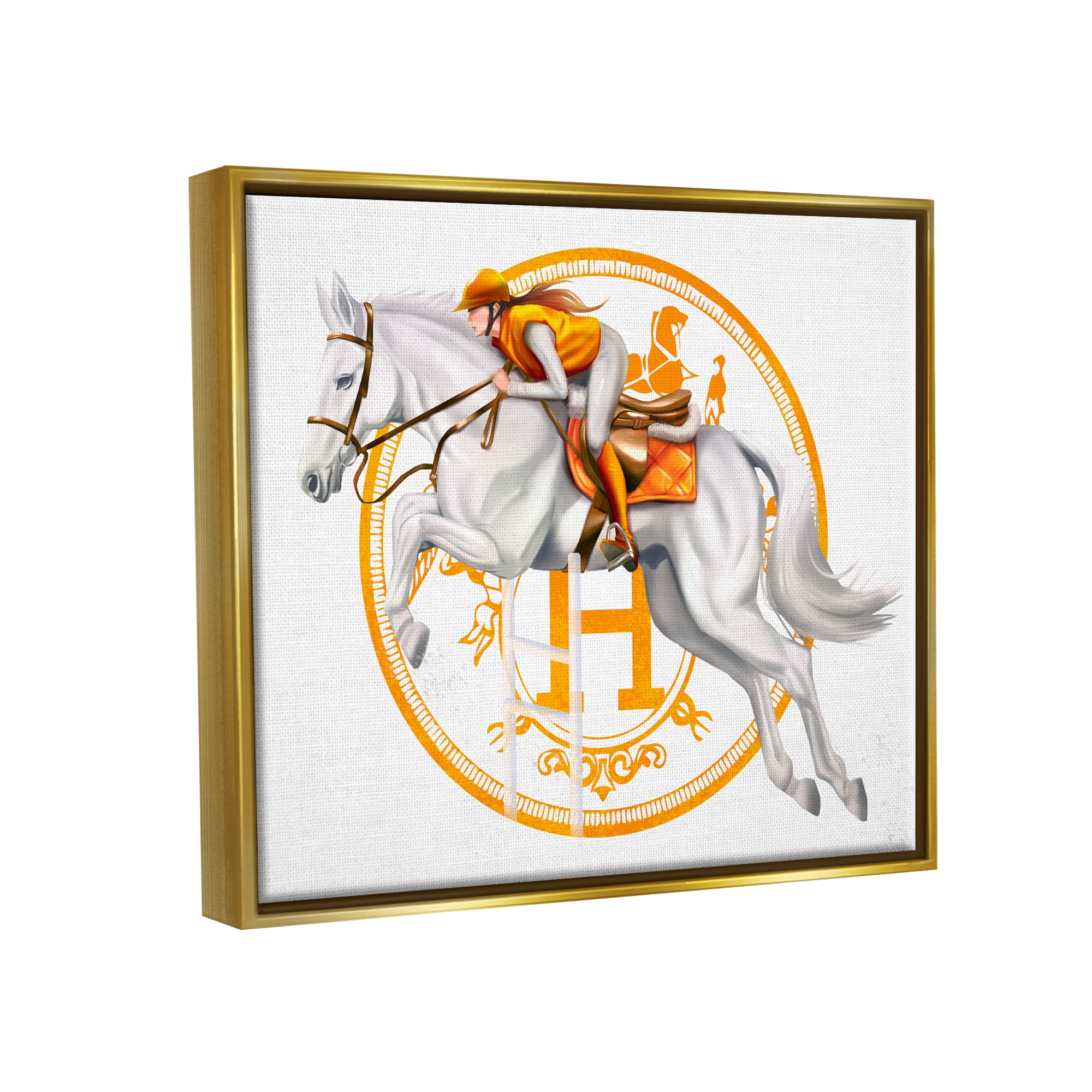 Stupell Industries Jockey Riding Race Horse Glam Fashion Logo Graphic Art Metallic Gold Floating Framed Canvas Print Wall Art, Design by Ziwei Li