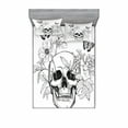 thumbnail image 2 of Day of the Dead Bedding Set with Sheet & Covers, Skull with Flower Blooms and Butterflies Vintage Gothic Design Print, Printed Bedroom Decor 2 Shams, 4 Sizes, Black and White, by Ambesonne, 2 of 3