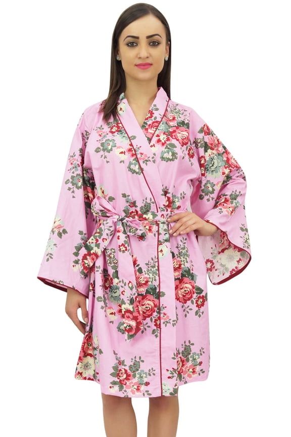 Women Short Kimono Robe With Belt Cover Up Floral Printed Nightwear-20