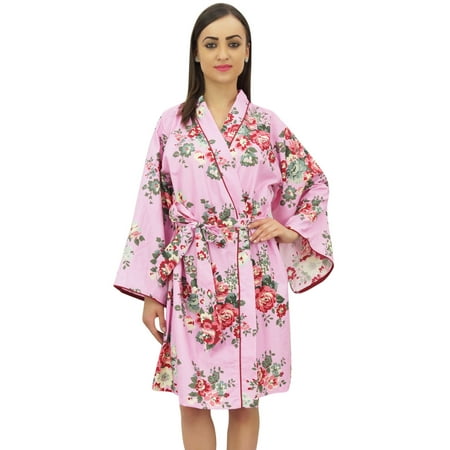 

Bimba Women Short Kimono Robe With Belt Cover Up Floral Printed Nightwear-4